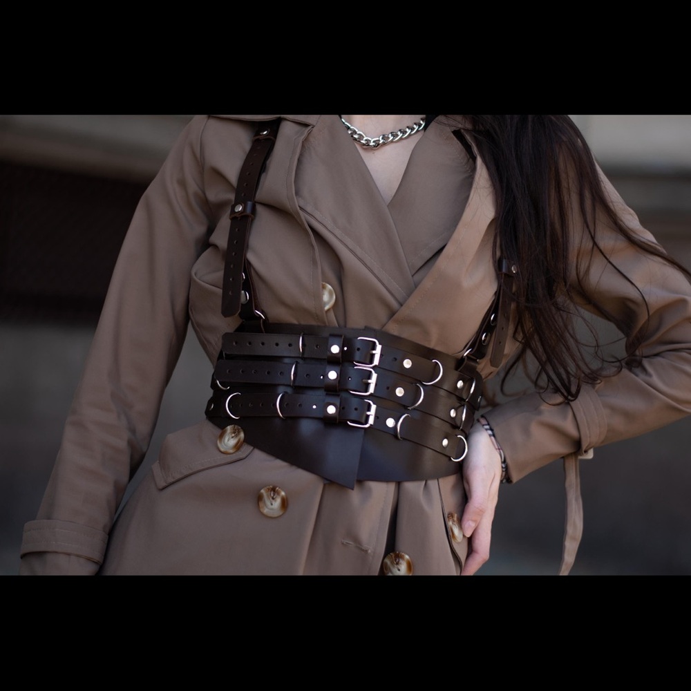Black Genuine Leather Harness Belt